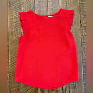 Monteau Red Sleeveless top with Ruffle Shoulders